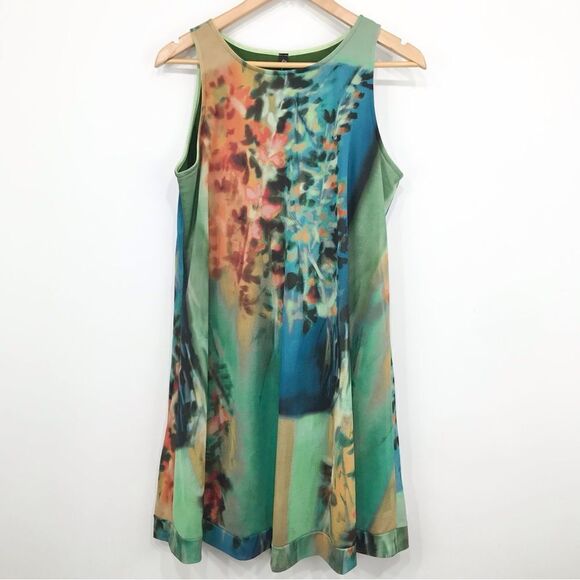 Elana Kattan Colorful Abstract Watercolor Floral Mesh Sleeveless Sheath Dress - Picture 1 of 14